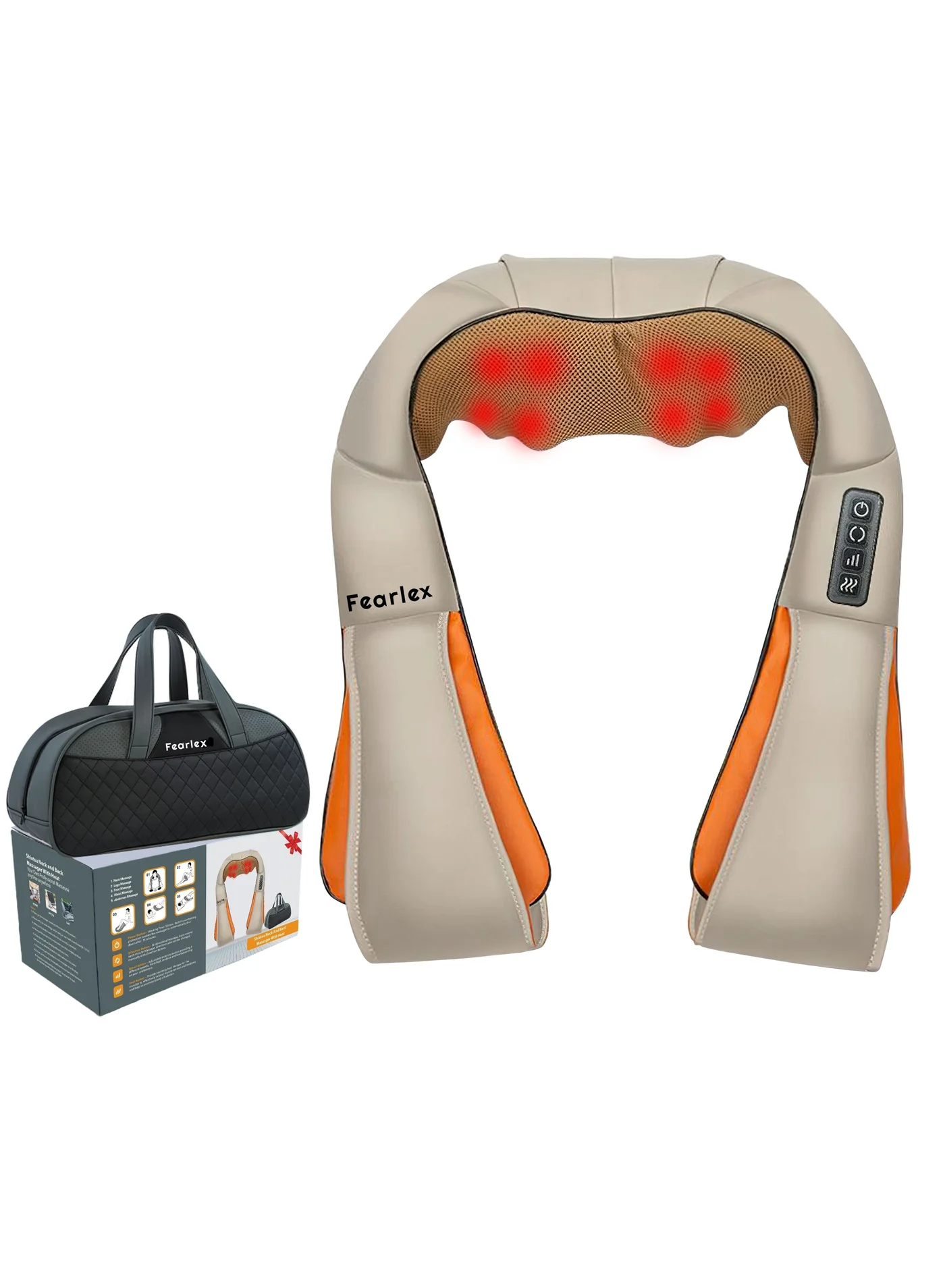 Fearlex Rechargeable Shiatsu Neck and Back Massager with Soothing Heat (Cordless, 2000 mAh Battery) fl4sk