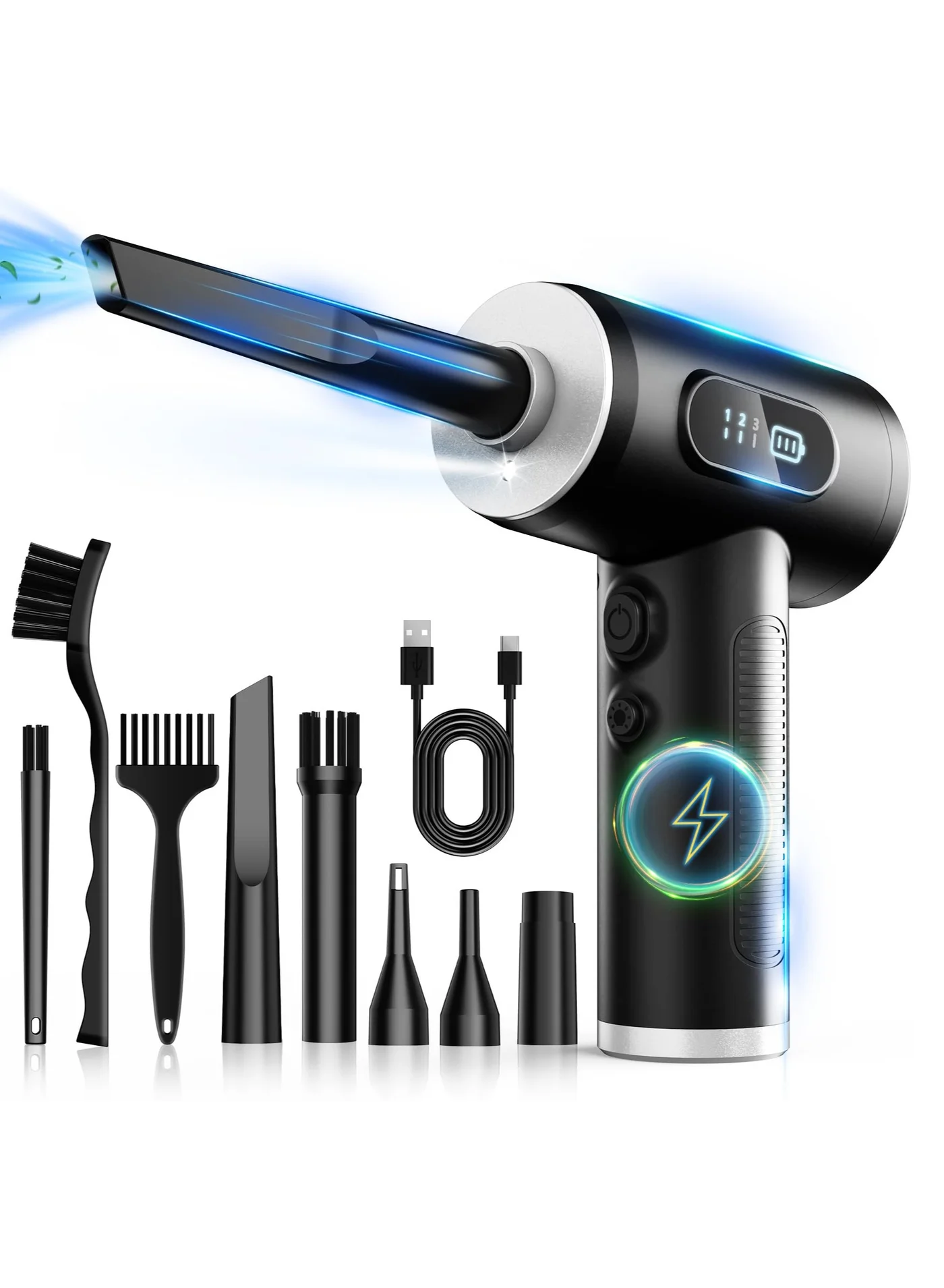 Arabest Electric Air Duster 100000RPM Cordless Keyboard Cleaner with LED Light (Black, 3-Speed Adjustable) 5ymzn