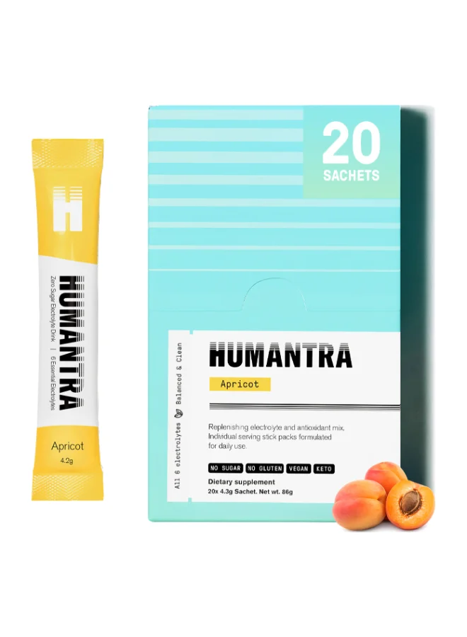 Humantra Electrolyte Hydration Powder (Apricot, 20 Pack) Zero Sugar Vitamin C B12 Magnesium Supplement 00rkr