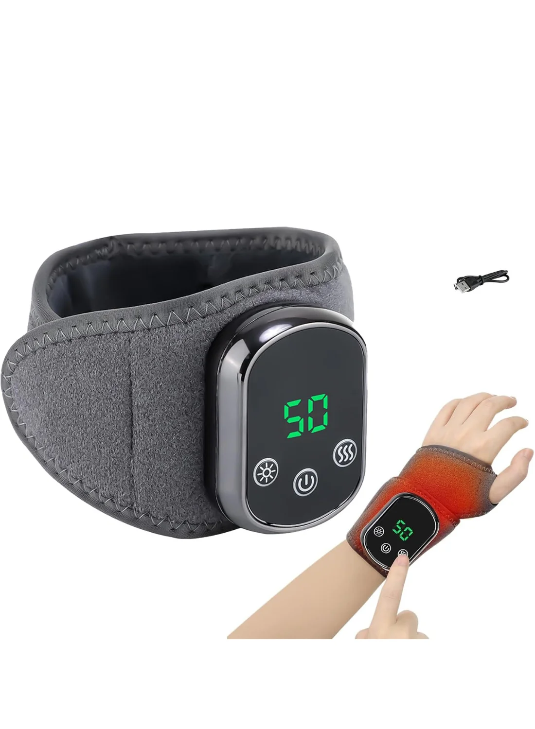 JOUDIYA Rechargeable Heated Wrist Massager with 3 Vibration Modes and 5 Heat Levels (Adjustable Wrap for Joint Support) 4f3al