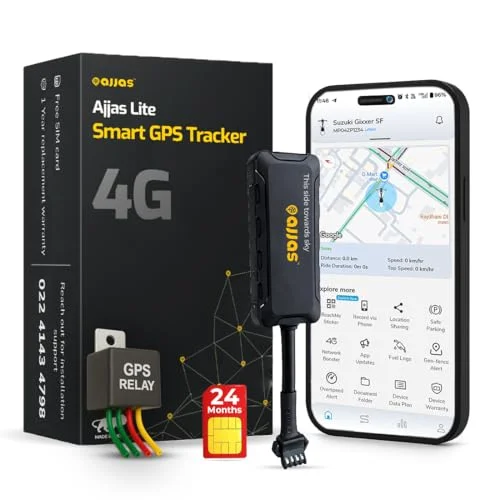 Ajjas 4G Lite Smart GPS Tracker for Vehicles with Real-Time Location Tracking and Geo-Fence Alerts (24-Month Connectivity) sveli