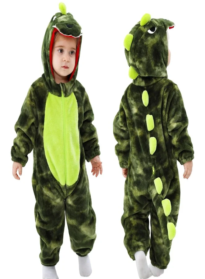 LOLANTA Dinosaur Animal Costume Hooded Flannel Jumpsuit for Toddlers (Tie-dye Green, 24-30M) 7zbes