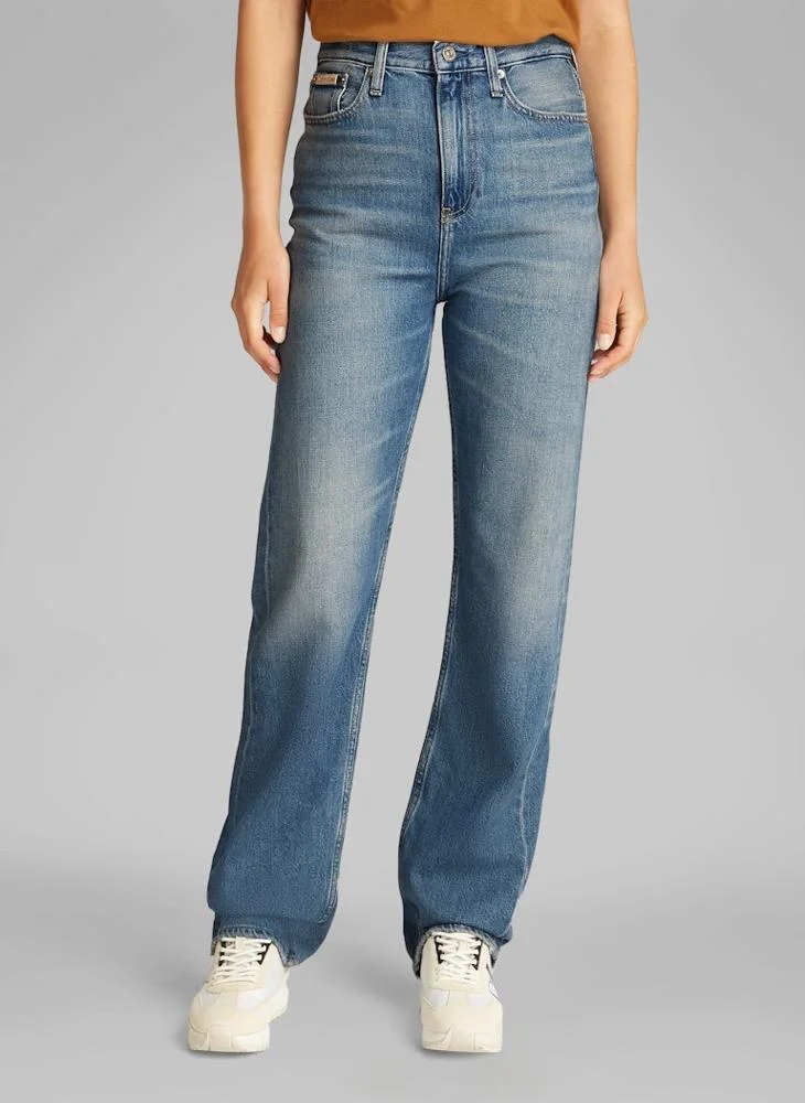 Premium High Rise Straight Fit Denim Jeans for Women (Blue, 28) r7aps