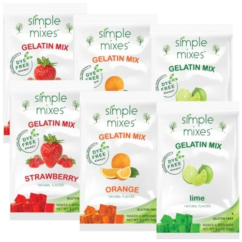 Simple Mixes Natural Gelatin Variety Pack (Strawberry, Orange, Lime) Gluten-Free Kosher Dessert Mix (6 Pack) orp47