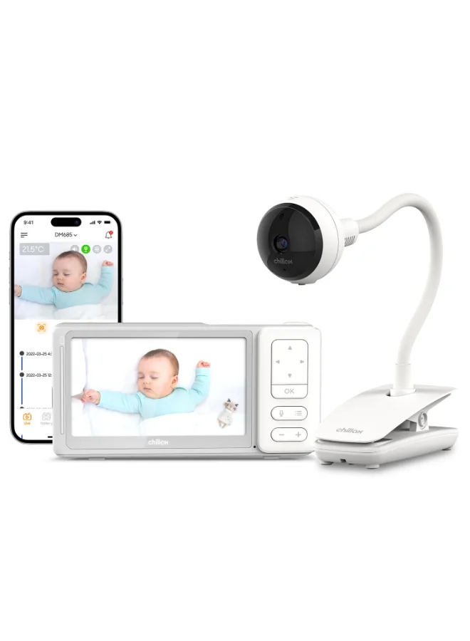 Chillax Dual-Mode Baby Monitor System with 5-inch HD Camera, 360-Degree Pan View, Wi-Fi App Control, and Sleep Trainer (Single Pack) 0hpr3