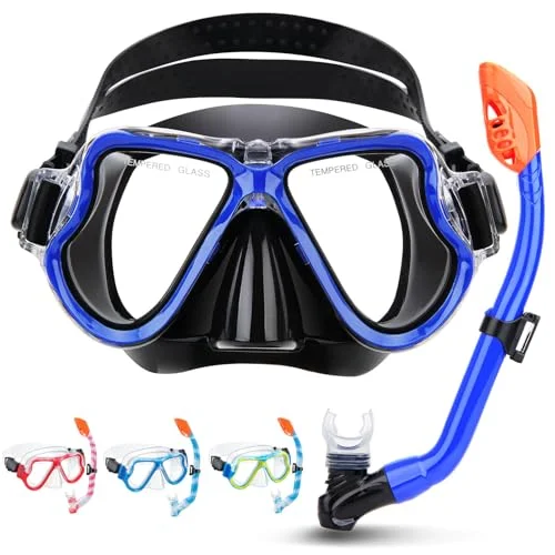 CTSAYTL Kids Snorkeling Gear Set 4-in-1 Panoramic Anti-Fog Mask Dry Top Snorkel and Trek Fins with Travel Bag (For Kids) 401il