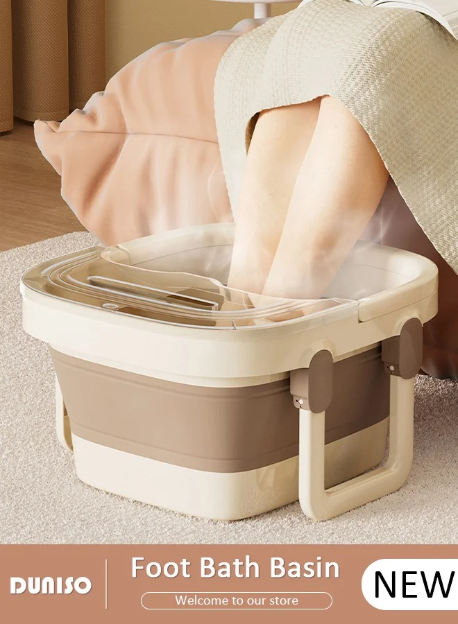 DUNISO Collapsible Foot Bath Basin with Lid and Massager (Portable, 10L) gnwhv