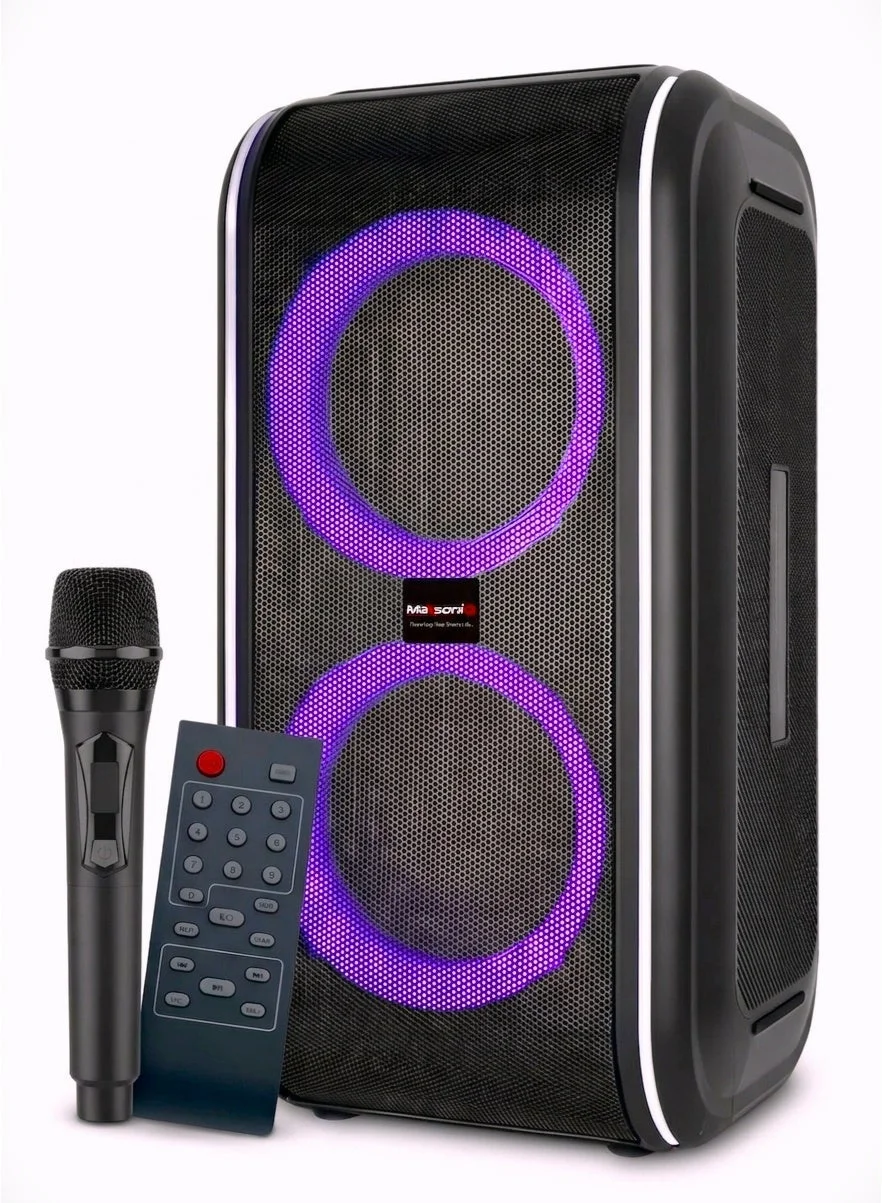 Wireless Bluetooth Party Speaker with Microphone Portable Rechargeable Audio System (Black, 1 Unit) b03k2