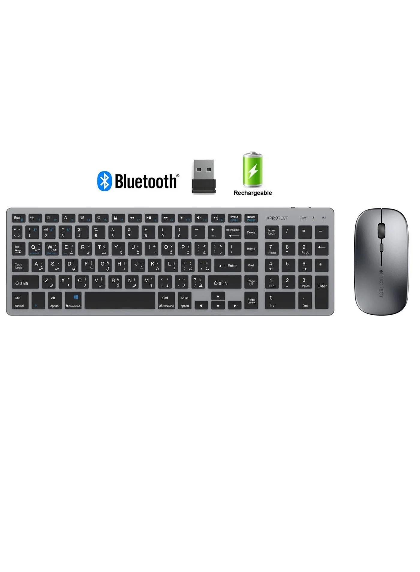 Protect Rechargeable Wireless Bluetooth Keyboard and Mouse Combo Slim Silent Full Size Multi-Device for PC Laptop Tablet (Black) j0jzw