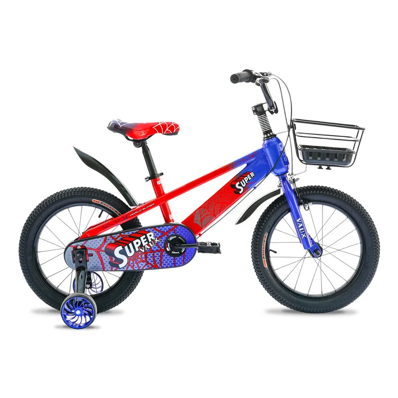 Vaux Kids Bike 14-Inch Wheel with Training Wheels and Basket (Blue/Red, 14-Inch) gbt67
