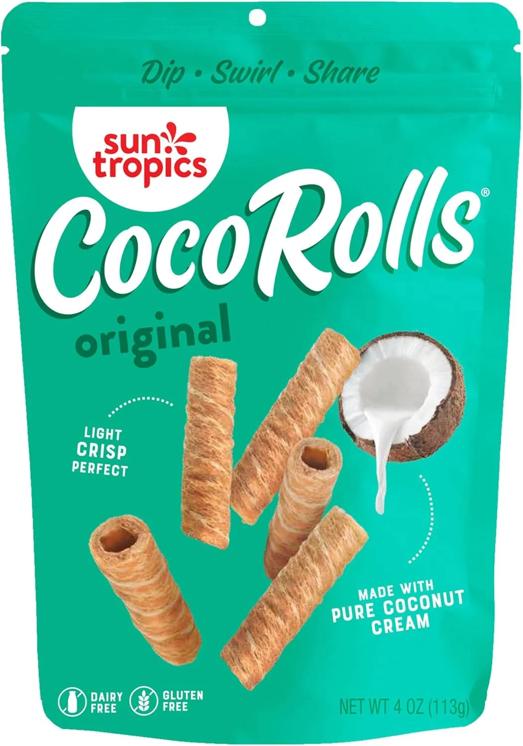 Sun Tropics CocoRolls Original Crispy Coconut Wafer Snacks (Gluten-Free, Dairy-Free, 113g, Pack of 6) atjil
