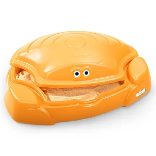 Coastal Crab Outdoor Sandbox with Lid for Kids and Toddlers (Teal, 100 cm x 90 cm) xyzdq