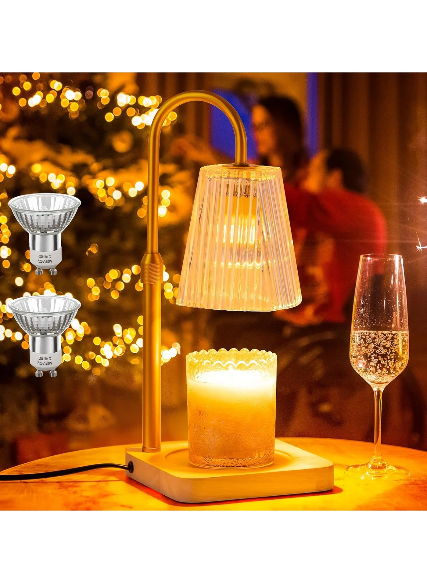 KINGMAZI Vintage Candle Warmer Lamp with Dimmable Controller and 2 Bulbs (Adjustable Height, Premium Metal Finish) 4mzcz
