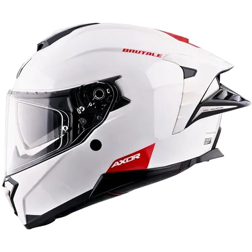 AXOR Brutale Full Face Helmet with Dual Spoiler Aerodynamic Design (White, S) gbeok