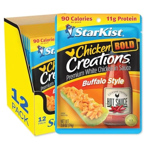Premium Buffalo Style Chicken Breast Pouch (High Protein, Gluten Free, 737g, 12 Pack) wgvlf