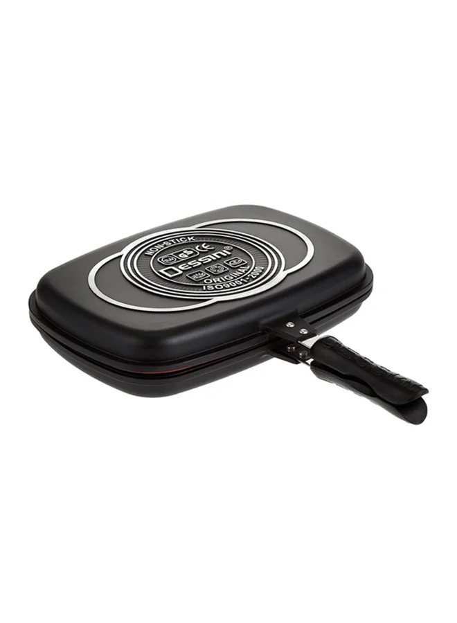 DESSINI Double Sided Grill Pan Premium Non-Stick Cookware for Healthy Cooking (Black, 36cm) t8l1o