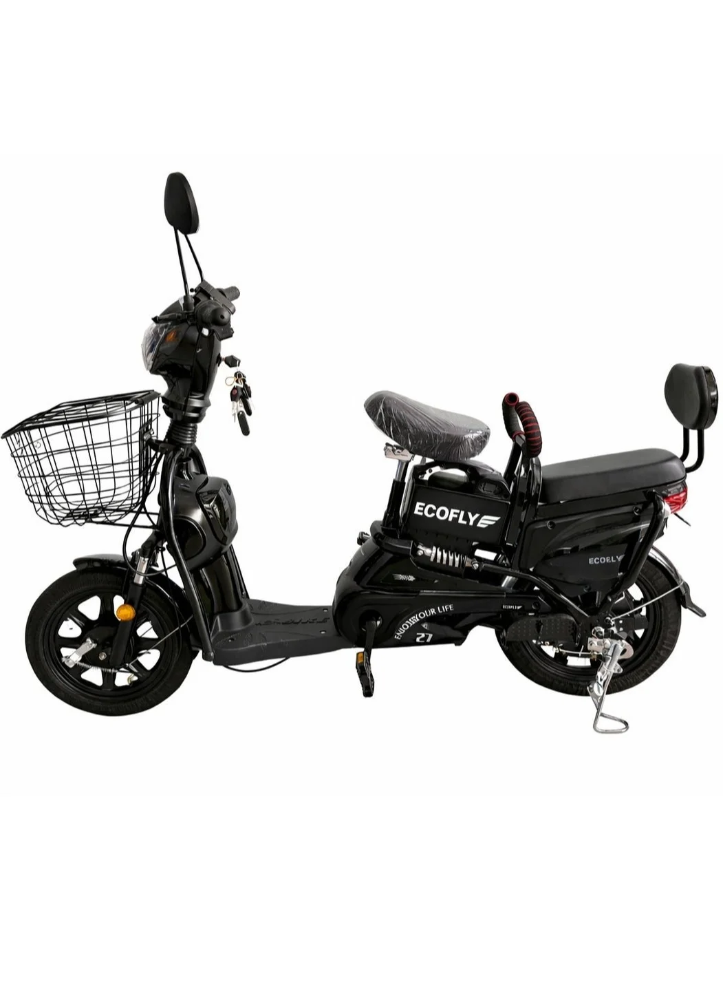 ECOFLY Electric Scooter Delivery E-Bike for Adults 500W 48V High-Speed Commuter with Double Seat and Basket (Black, 16 Inch) tplvp