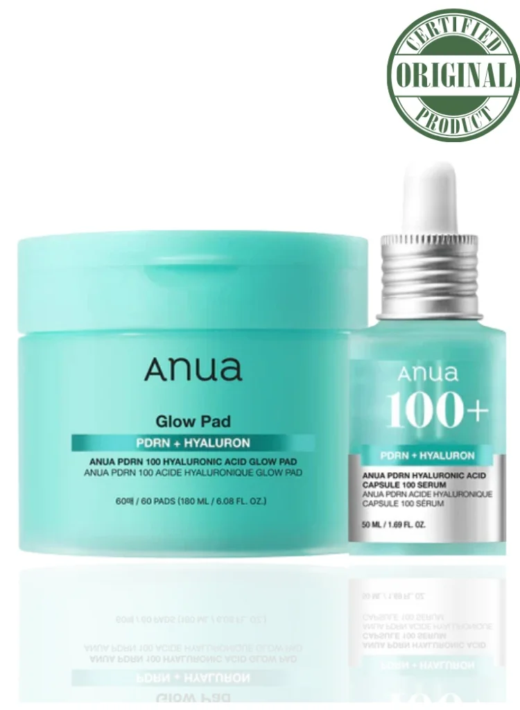 Anua PDRN Hyaluronic Acid Glow Bundle Premium Serum (30 mL) and Glow Pad (180 mL) Set for Radiant Skin ykazl