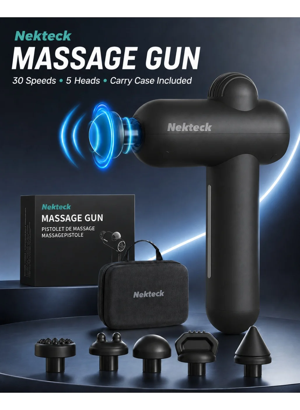 Premium Deep Tissue Percussive Massage Gun Portable Muscle Recovery Device with Carrying Case for Full Body Relaxation (Black, 1 Unit) a9vp6