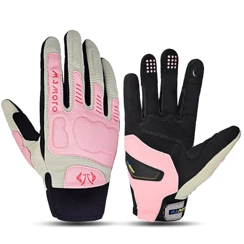 Mjmoto Summer Breathable Motorcycle Gloves for Women Touchscreen Anti-Slip Protective Gear for Cycling Racing (Pink, Medium) ntxym