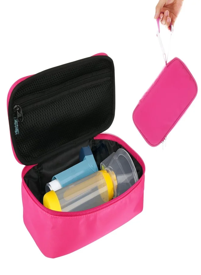 Beautyflier Portable Nebulizer Carrying Case, Protective Inhaler Storage Bag with Mesh Pocket for Medicine and Essentials (Pink, 18cm x 12cm x 6cm) 7g1iz
