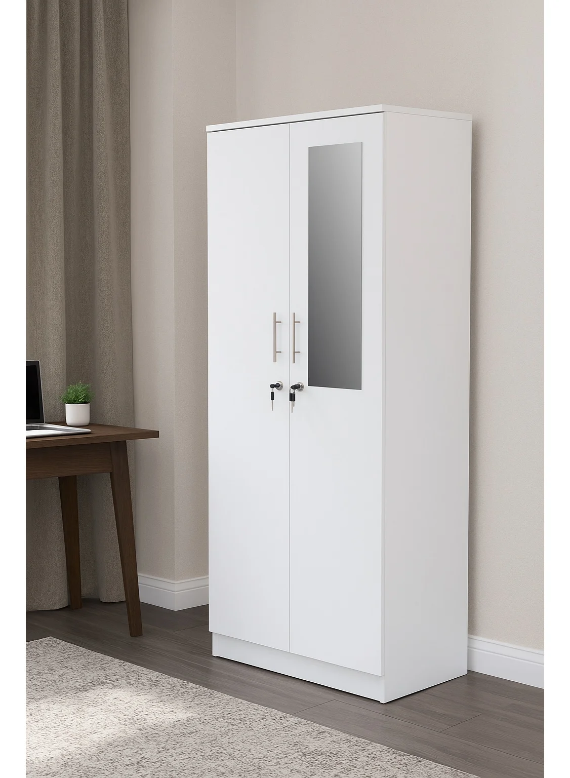 AFT Two-Door Wardrobe with Lockable Compartments and Shelves (Premium White, 180 cm x 80 cm x 50 cm) x9rzh