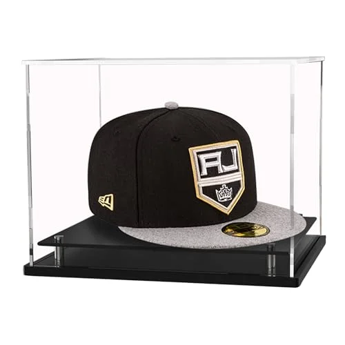 WANLIAN Acrylic Hat Display Case with Stainless Steel Risers for Baseball Caps and Mini Helmets (Clear, 1-Pack) 83evb