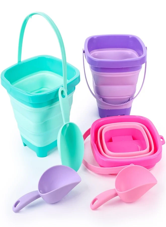 Shindel Collapsible Beach Bucket Set with Shovels (3 Pieces, Kids Outdoor Sand Toys) h99xr