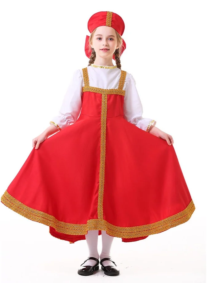 LiangSanZhi Russian Traditional Folk Dance Dress for Girls, Premium Stage Performance Costume for Halloween Party (Size 120cm) 8hd5d