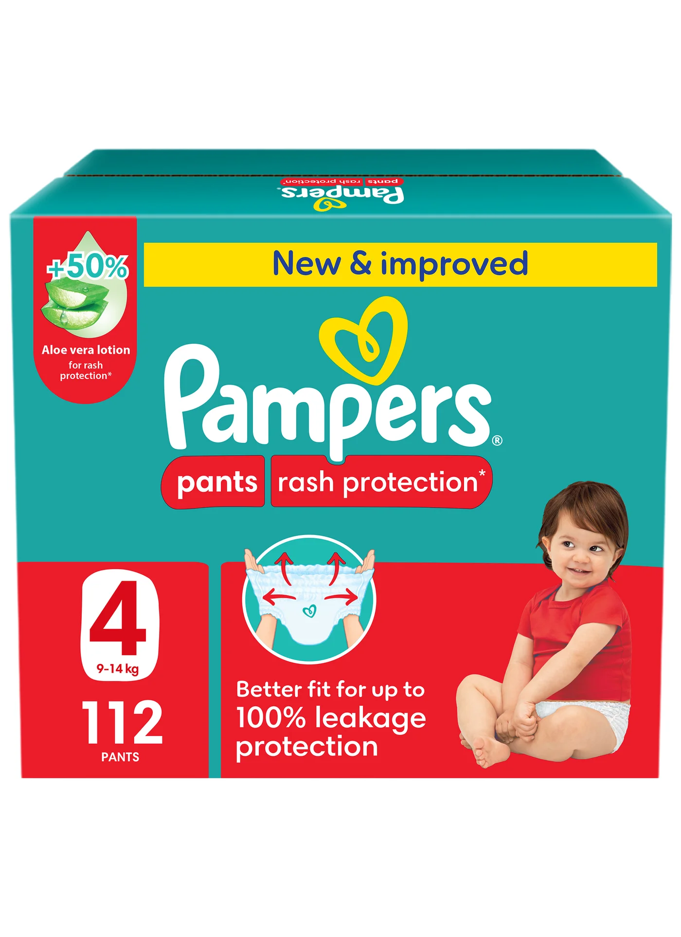 Premium Rash Protection Diaper Pants with Aloe Vera for Babies (Size 4, 9-14kg, 112 Pieces) 4swgb