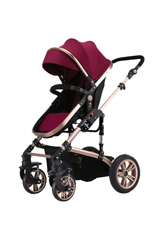 TEKNUM 3-in-1 Premium Baby Pram Stroller with Sleeping Bassinet and Wide Canopy (Wine, 18 kg Capacity) wd308