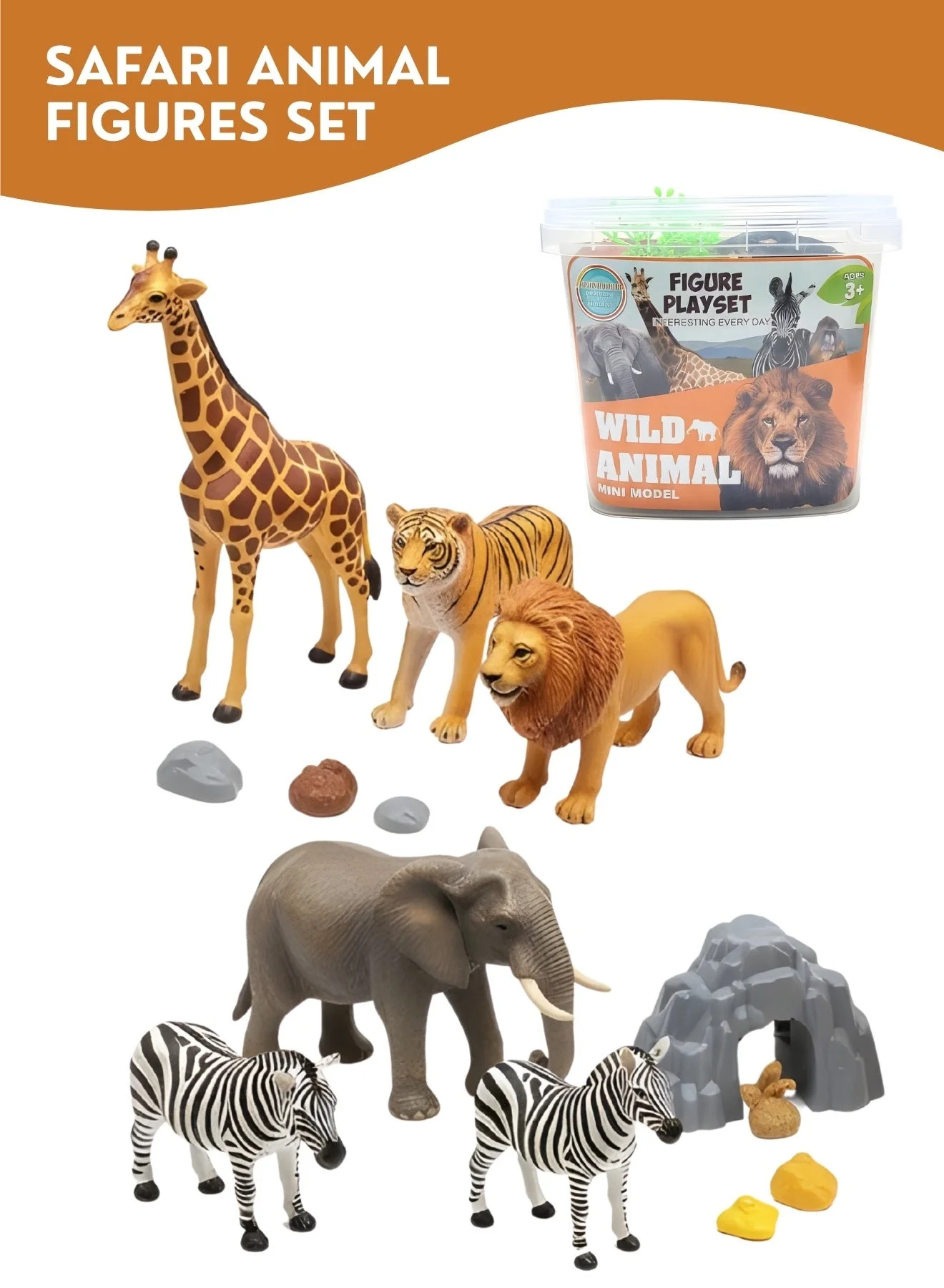 ZESTU Wild Animal Figurines Set Realistic Jumbo African Jungle Zoo Toys (9 Piece) 6v2b9
