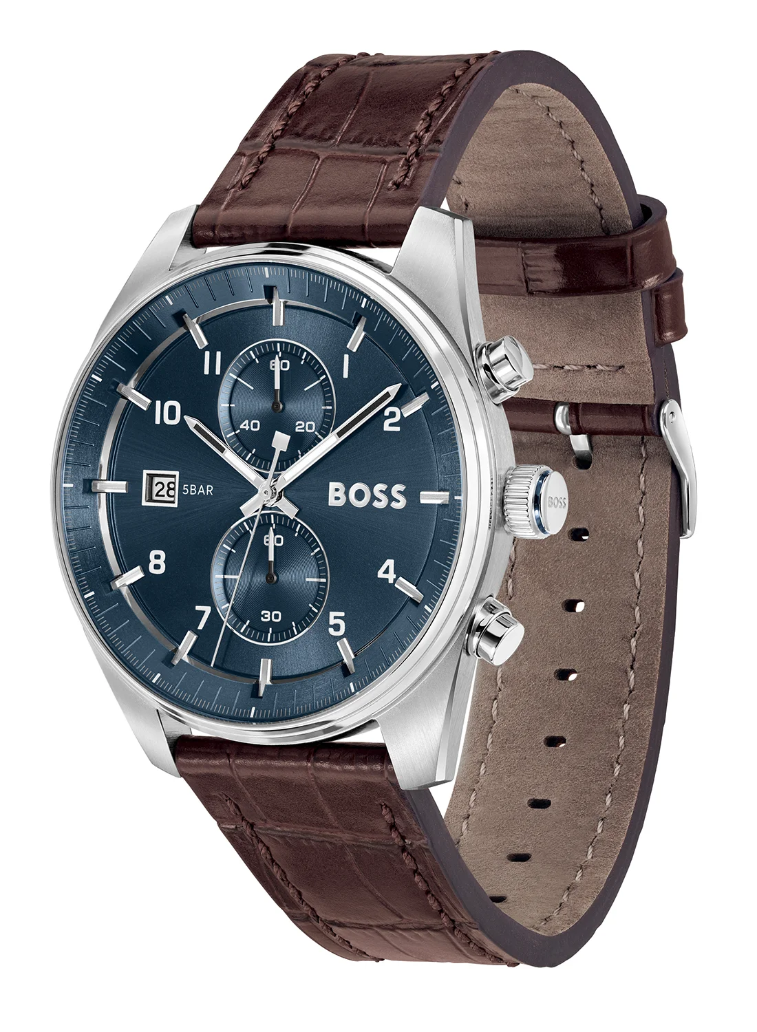 Premium Round Chronograph Men's Watch with Leather Strap (Blue Case, 44mm) 8swzu