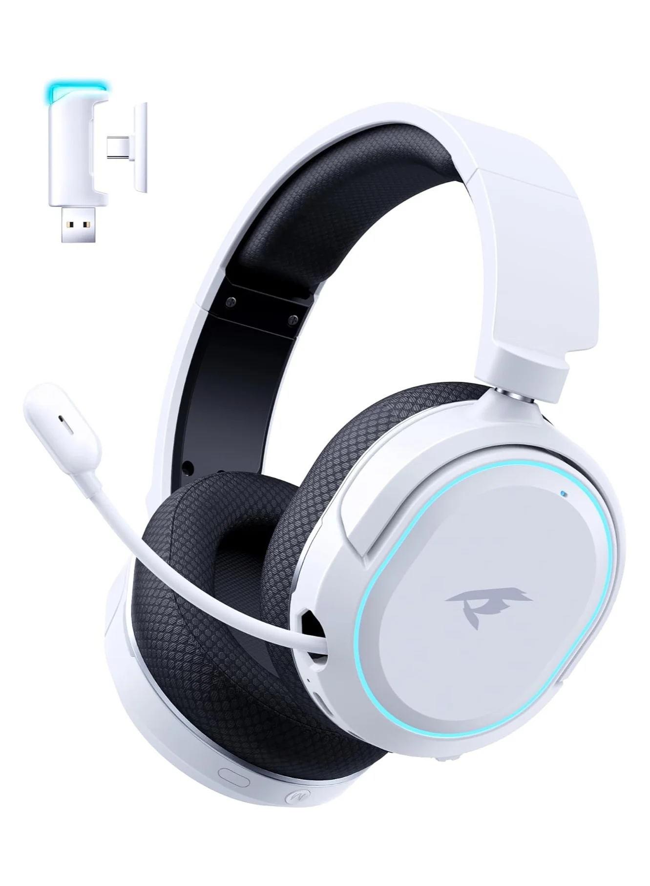 Picun G2 Wireless Gaming Headset 7.1 Surround Sound Noise Canceling Microphone RGB Lighting (White, Over-Ear) 9roac