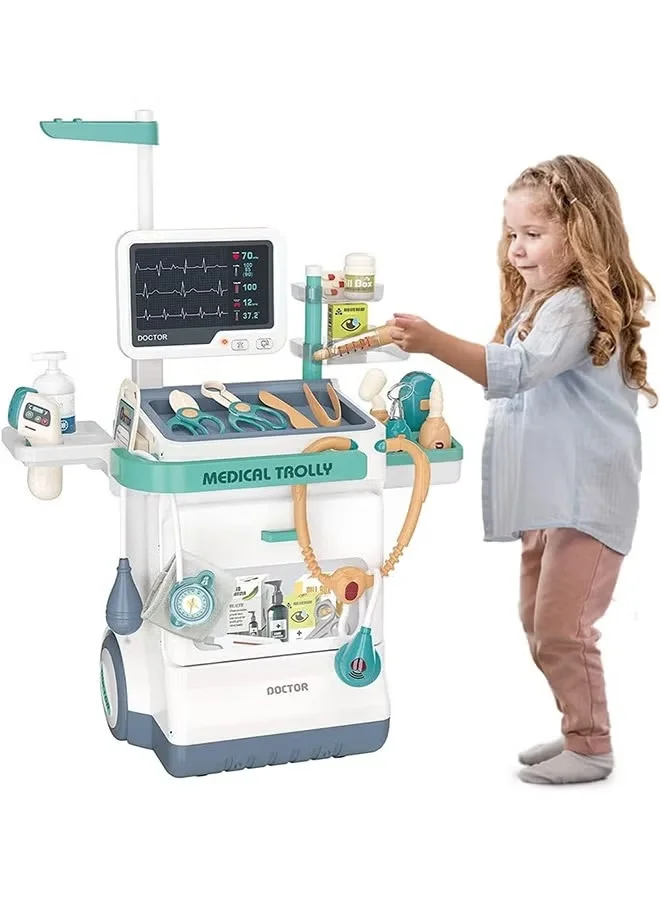 WALALLA Toy Doctor Kit for Kids, Pretend Medical Station Set with 26 Accessories and Mobile Cart (Multicolor, 1 Set) wv3op