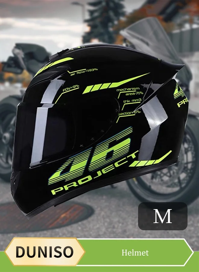 DUNISO Full Face Motorcycle Helmet, Lightweight Impact-Resistant Riding Gear with Tinted Visor, Breathable Lining for Men and Women (Black, M) 3lm42