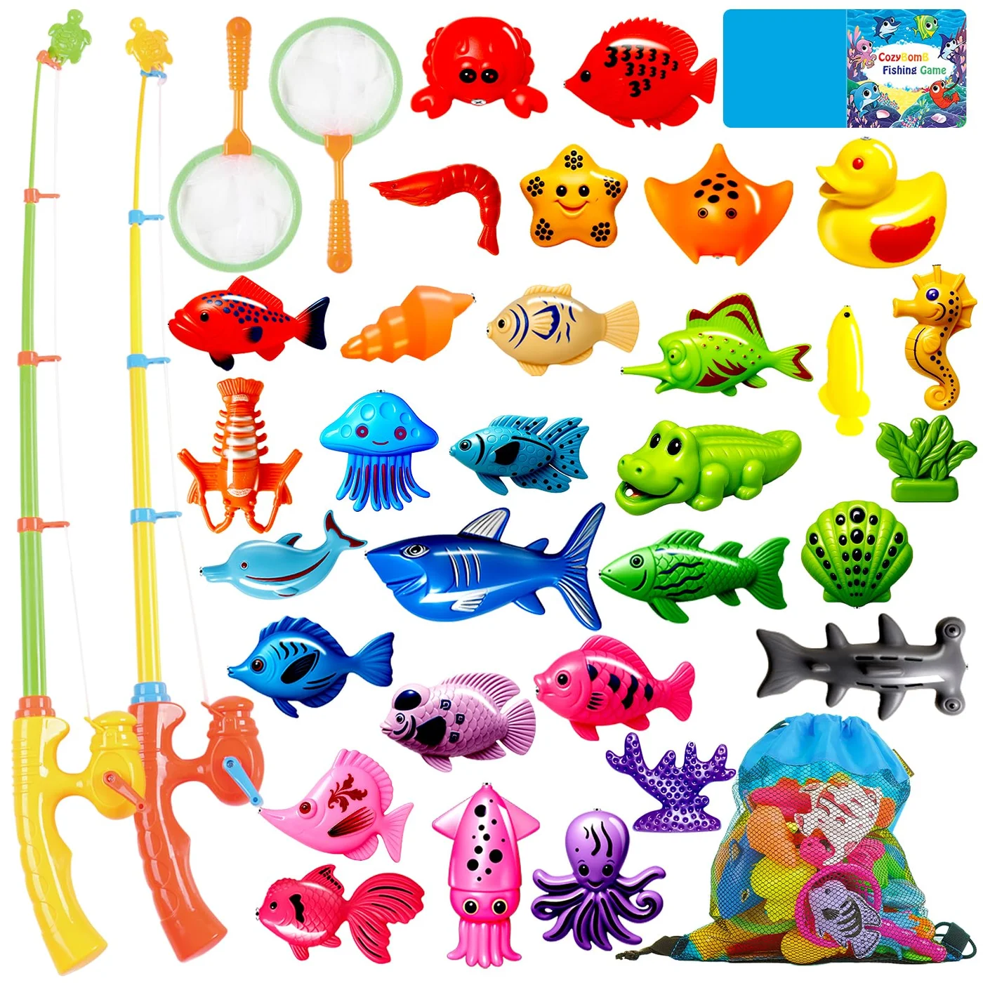 Magnetic Fishing Game Set for Kids Educational Water Play Activity Toy with Floating Sea Animals and Rods (Multicolor, 1 Set) 2bxf0