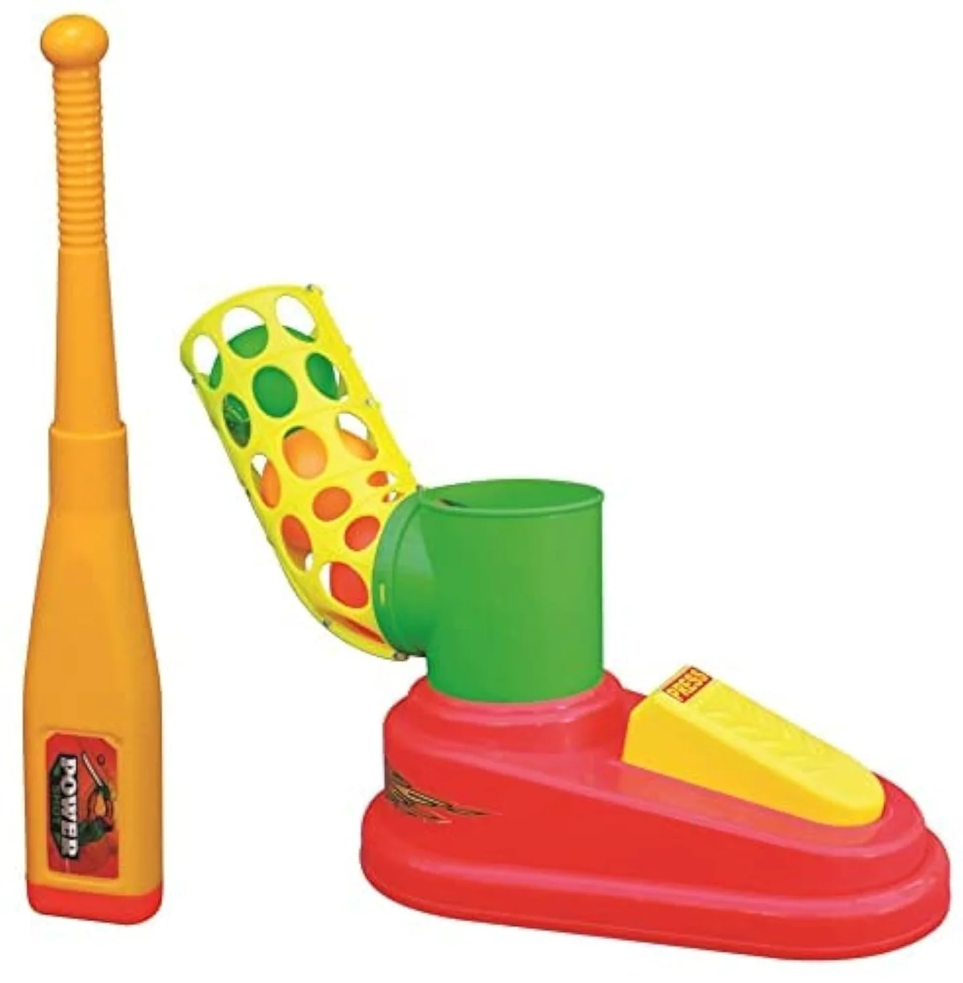 Automatic Baseball Pitching Machine Set with Bat and 3 Balls (Red and Yellow, 4-Piece Set) ryovi