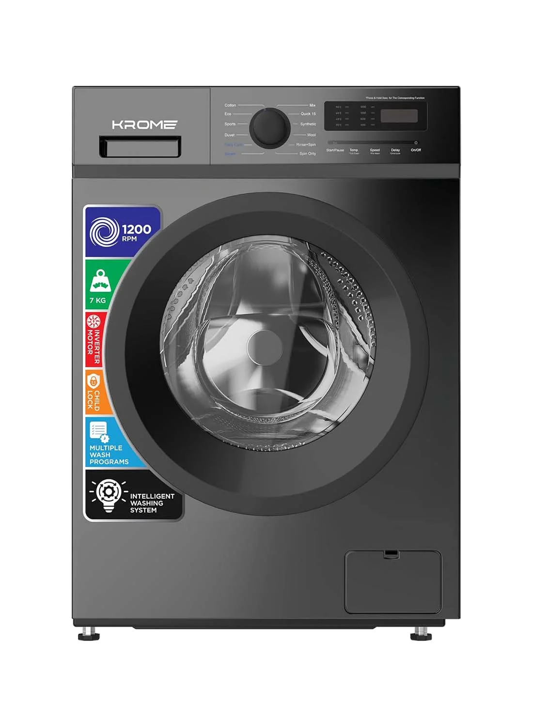 Krome Front Load Washing Machine with Inverter Motor and Steam Wash (Titanium, 7 kg) 5oqff