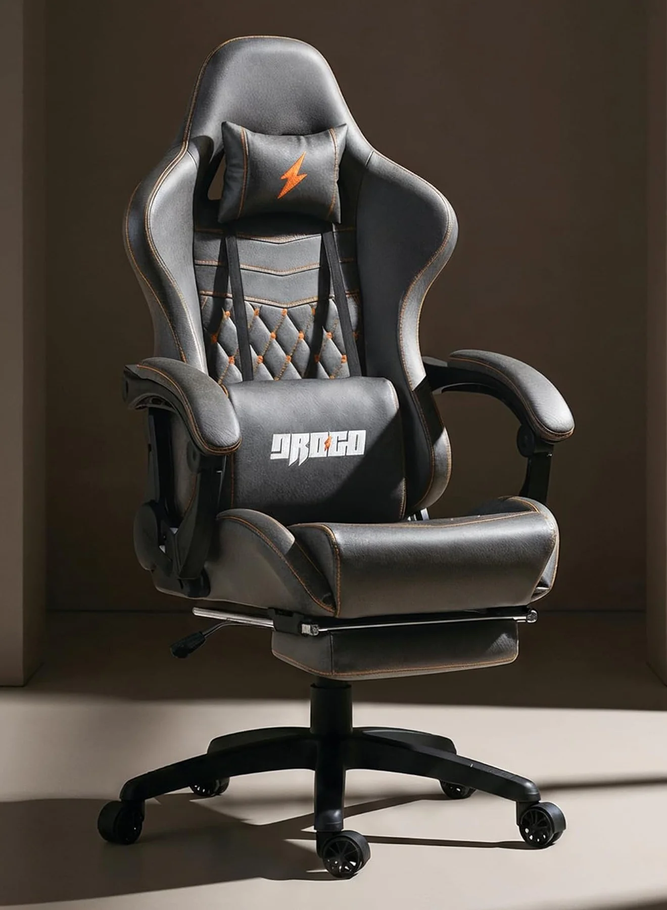 DROGO Ergonomic Gaming Chair with USB Massager Lumbar Pillow and Footrest (Grey, Adjustable Seat) ymeu4
