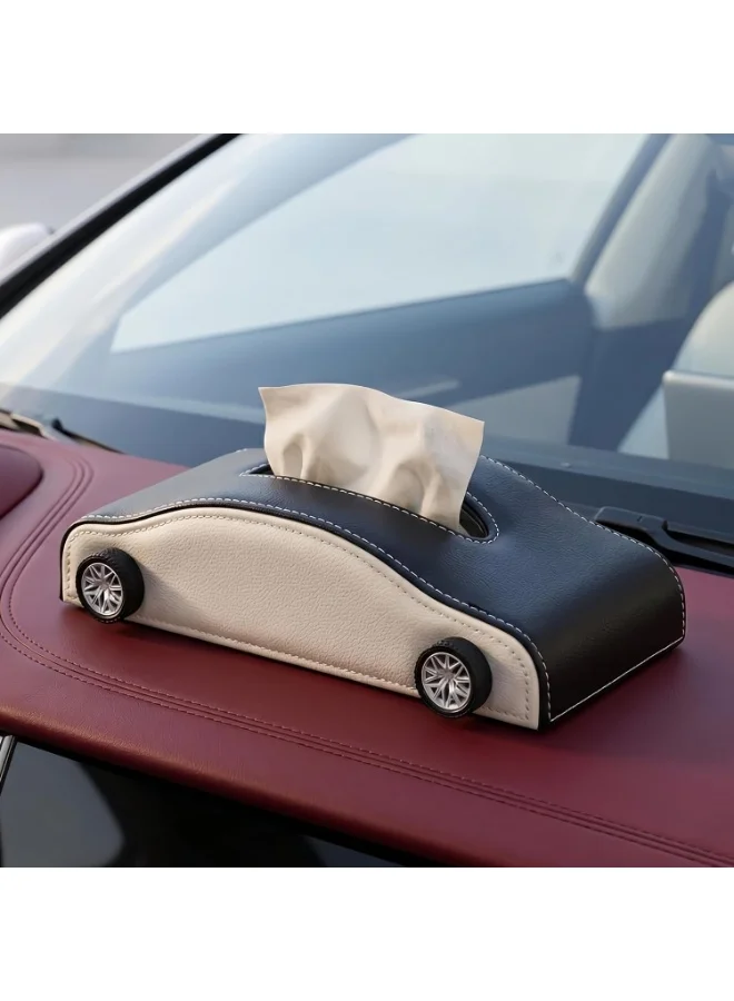 ATRJSZ Car Tissue Box Holder Premium PU Leather Auto Interior Organizer (Black, 20 cm x 12 cm x 8 cm) 2q4dx