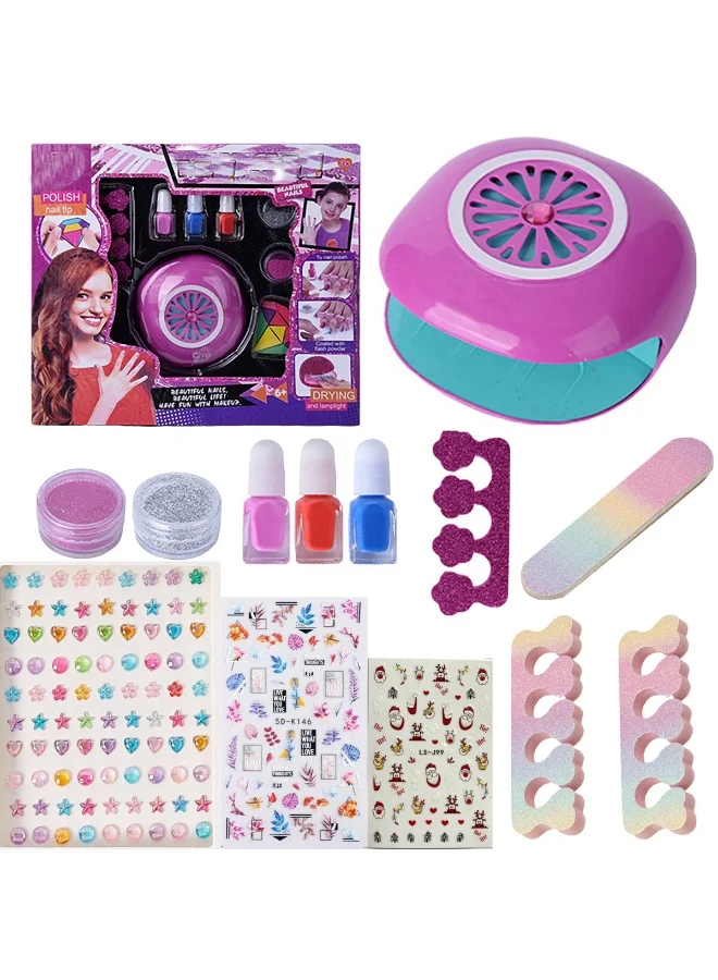 Mordely Kids Nail Art Kit for Girls Premium DIY Manicure Set with Nail Dryer and Glitter Stickers (1 Set) 5s49e
