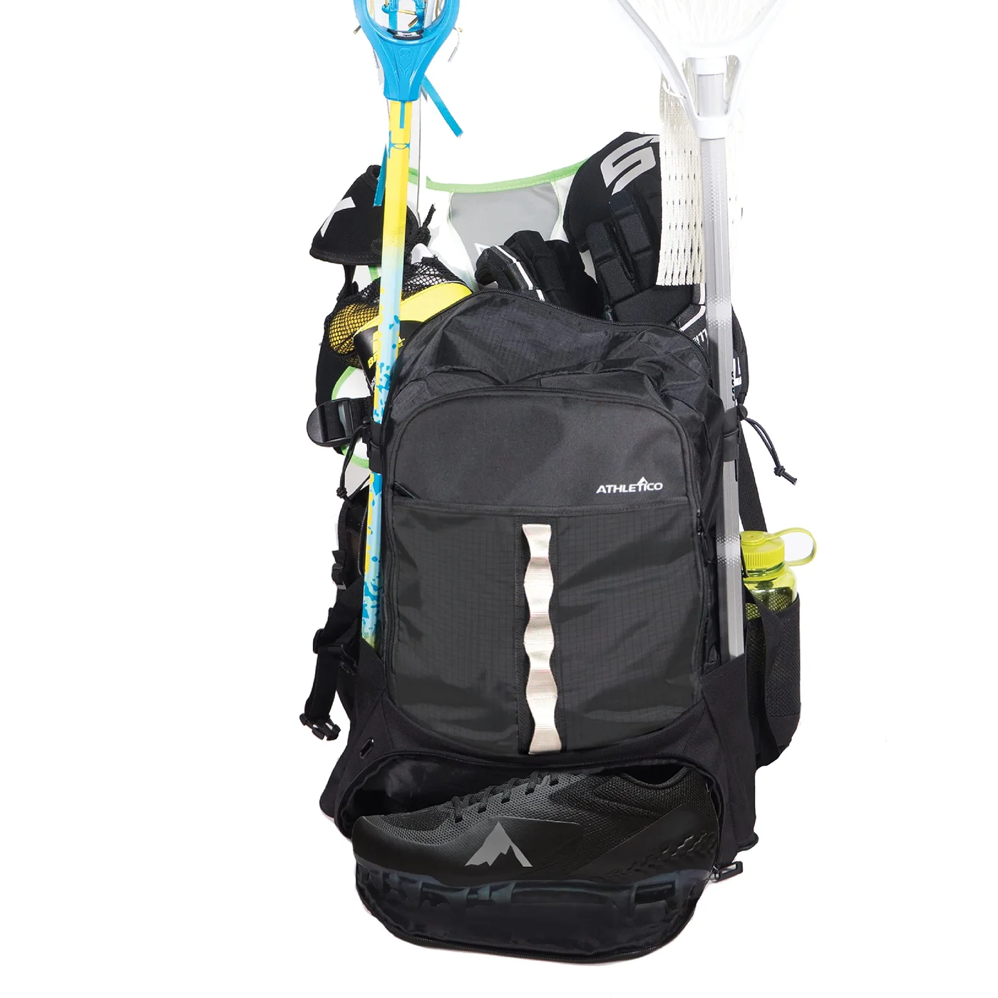 Premium Lacrosse Backpack Equipment Bag with Dual Stick Holders and Cleats Compartment (Black, Extra Large) 2s4j6