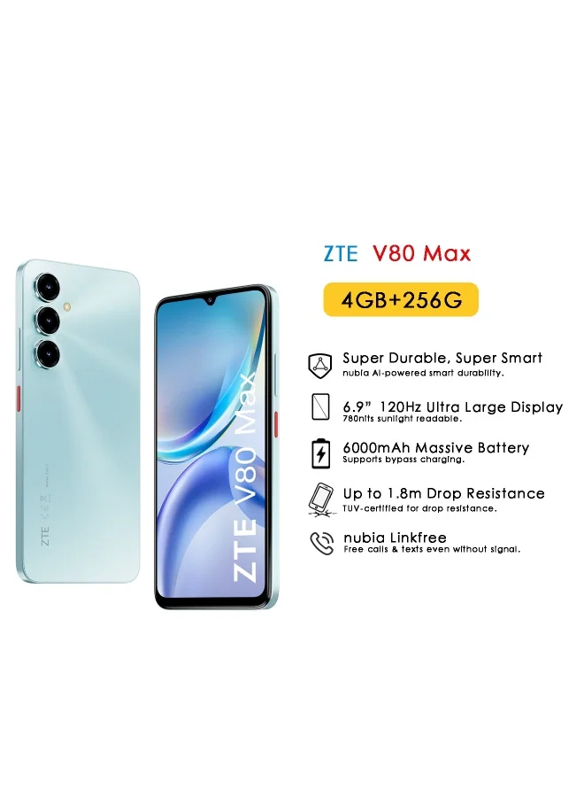 V80 Max Smartphone 4G Dual SIM 256GB Storage 6000mAh Battery (Sky Cyan, 6.9 inch) reiwd