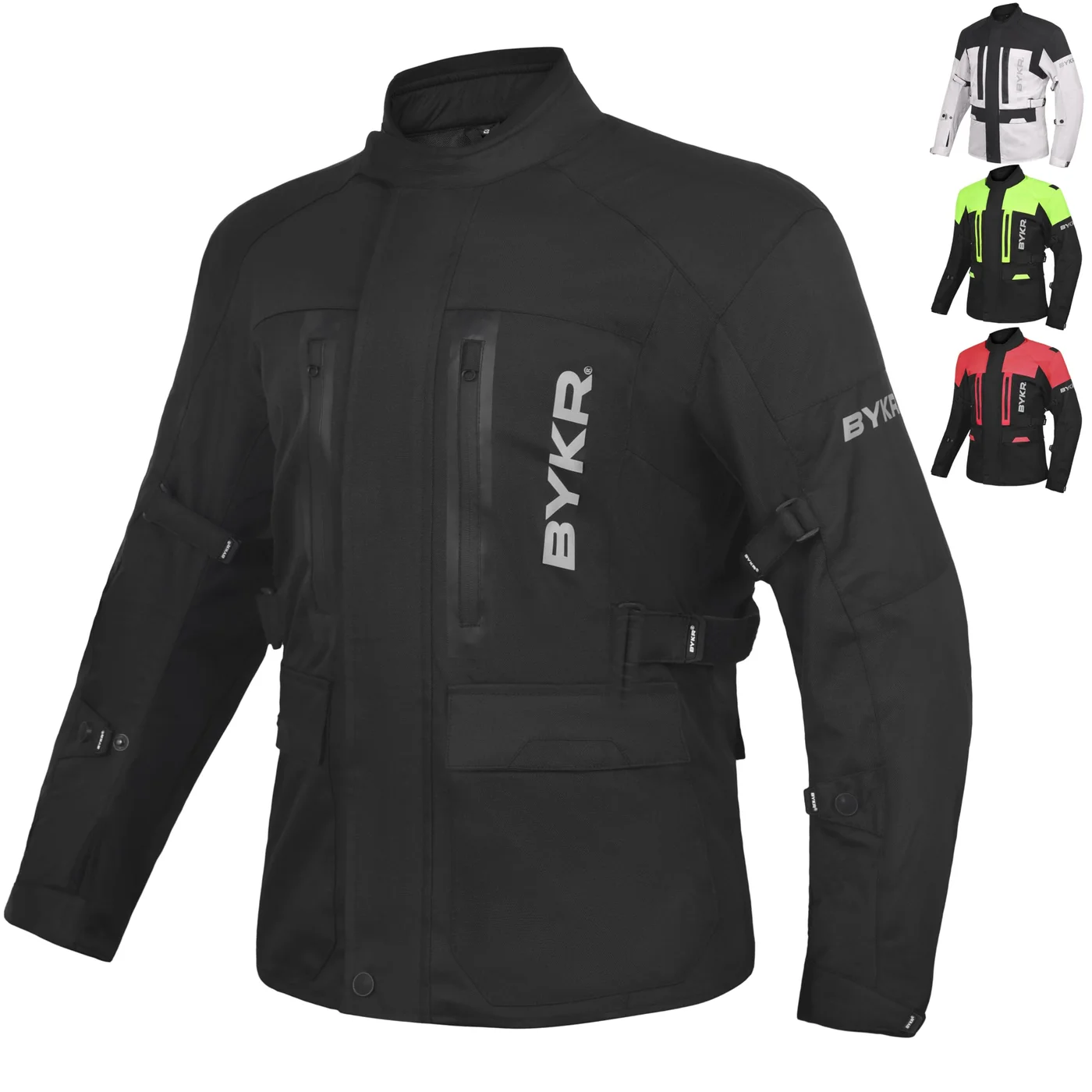BYKR Adventure Touring Motorcycle Jacket Premium Textile Riding Gear with CE Armored Protection (Black, L) 6z880