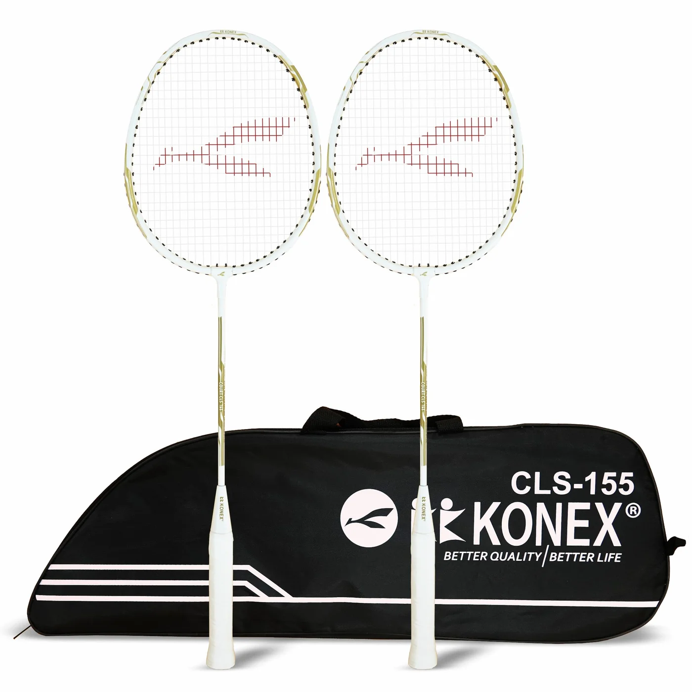 KONEX Aluminium Badminton Racquet Set, Professional Lightweight Frame with Ergonomic Grip (White, Pack of 2) xctkm
