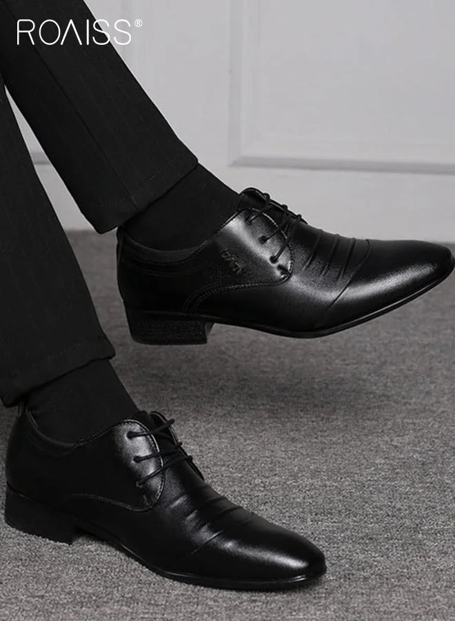 Roaiss Men's Formal Leather Shoes Premium Patent Lace-Up Pointed Toe Business Dress Shoes for Office Wedding (Black, 42) tya1g