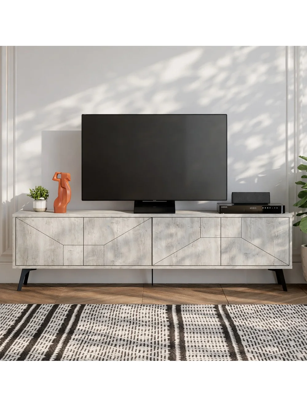Mourah Home Dune Modern TV Stand Cabinet with 4 Doors for Living Room (Ancient White, 180x29.6x50 cm) cug6c