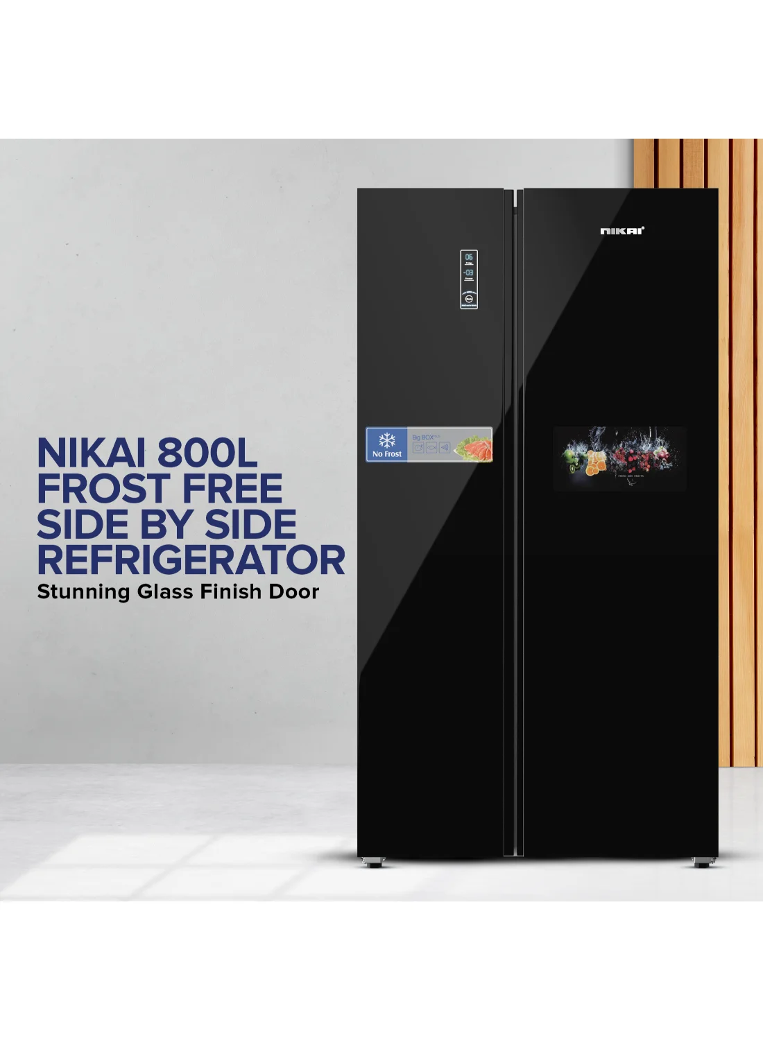 Nikai Side-by-Side Refrigerator with Digital Display, Frost Free, Stainless Steel Finish, Energy Efficient Tropical Compressor (502L Net Capacity, Black) b14x1