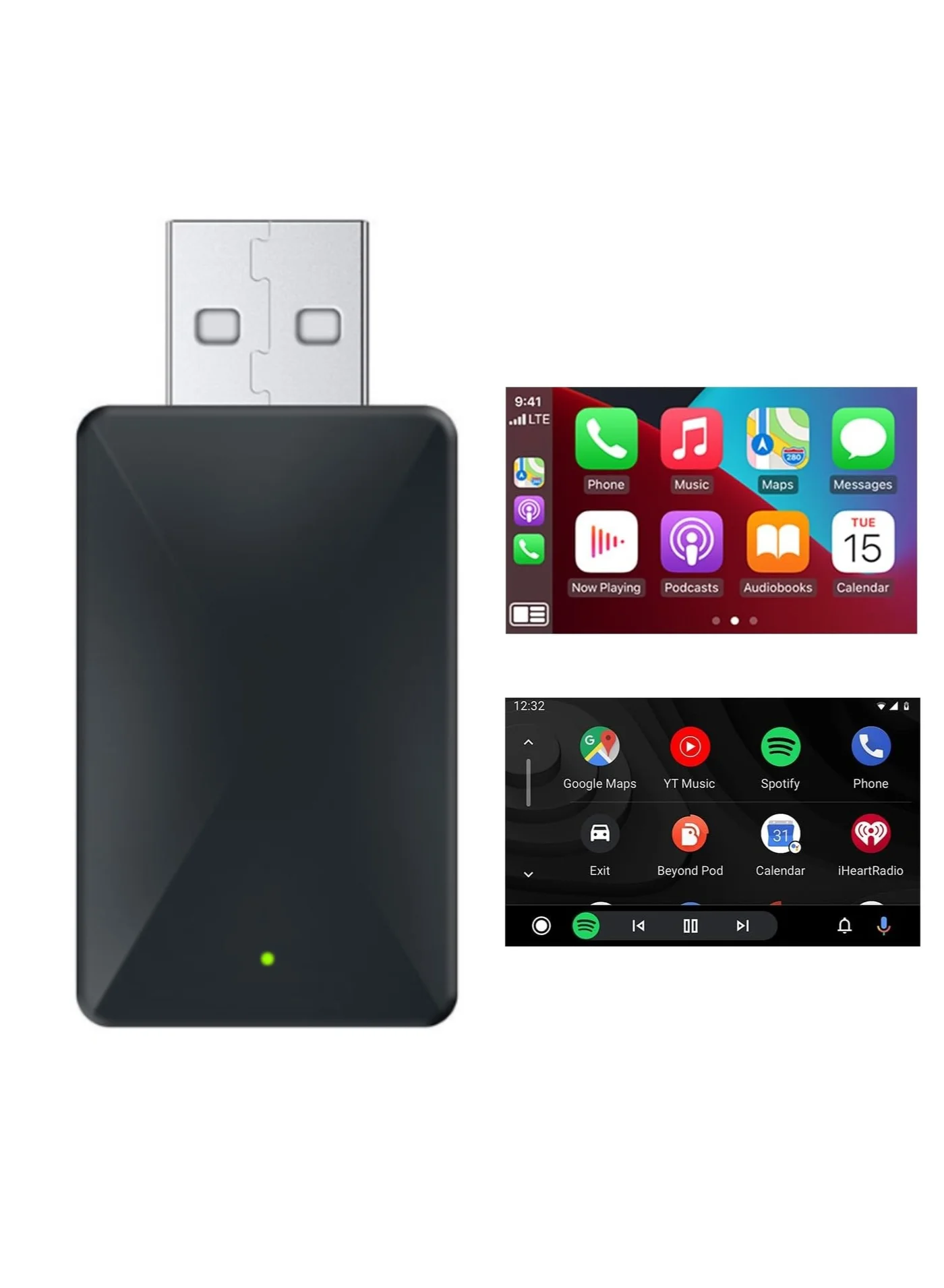 GUDOO 2-in-1 Wireless CarPlay and Android Auto Adapter Premium Smart Car Connectivity Module (Type-C and USB Compatible) 4lwi1